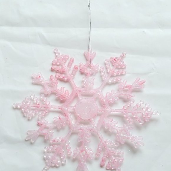 10 Large 3-1/2" Special Edition Pink Snowflake Christmas Tree Ornaments - Picture 3 of 12